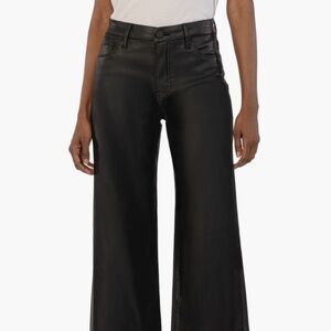 Meg Coated Fab Ab High Waist Raw Hem Ankle Wide Leg Jeans